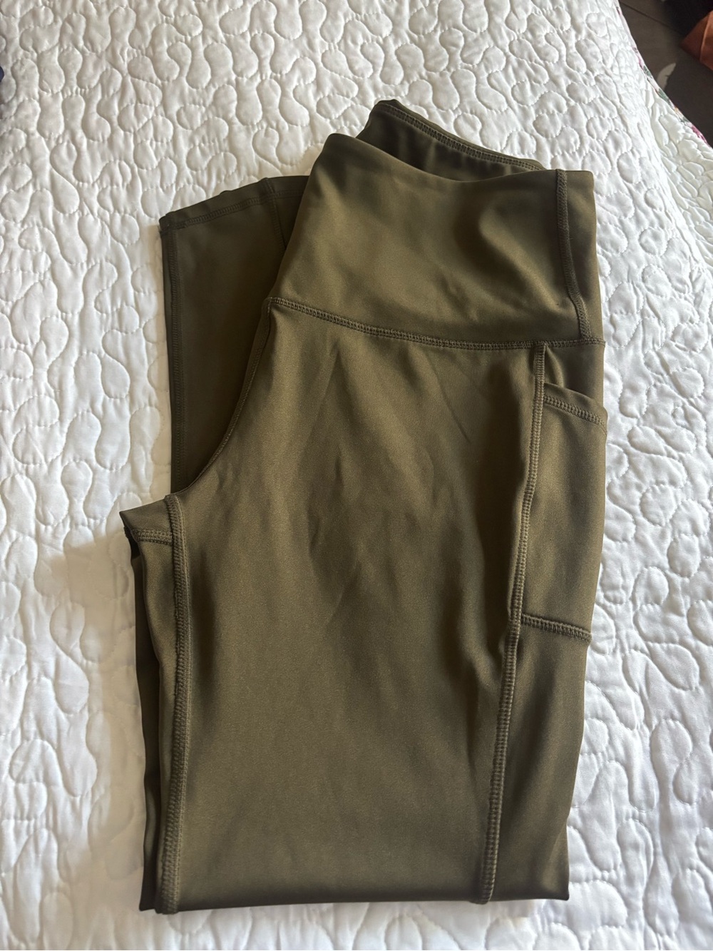 Girls' Olive Green Performance Leggings with Side Pocket